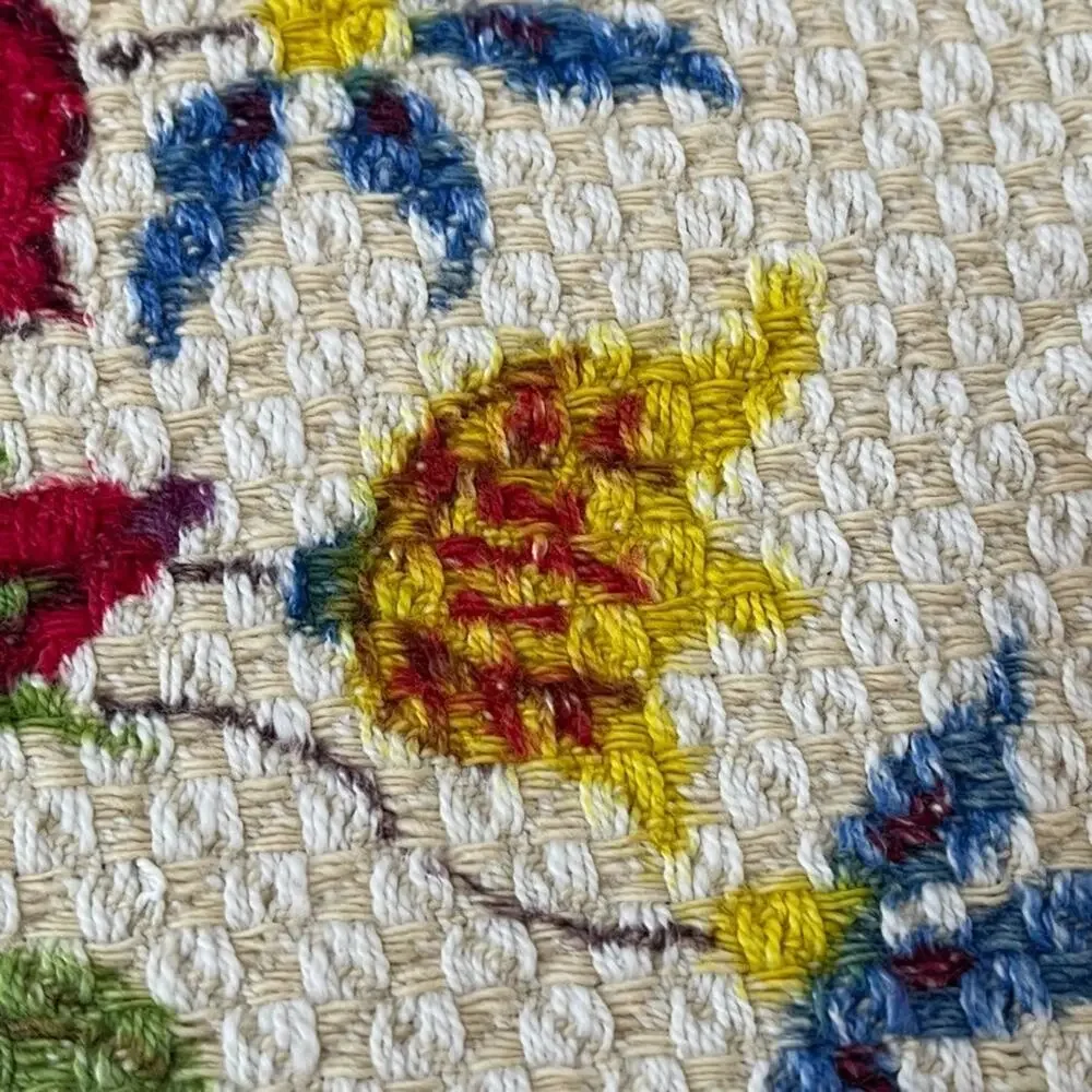 Hand-Painted Rose Floral Small Table Runner 14 x 28 in Woven Cotton Textile